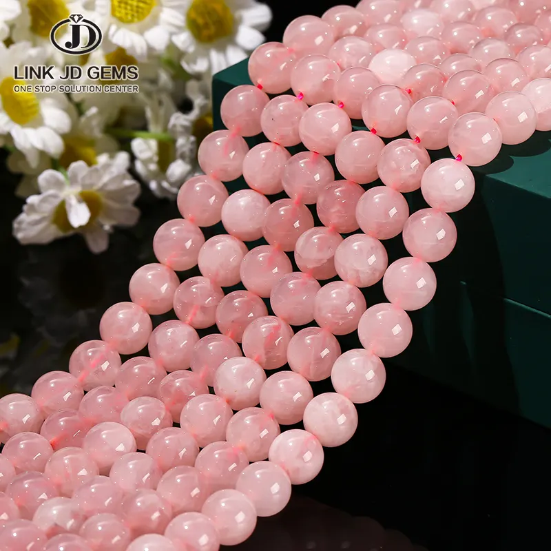 JD grosir 6/8/10/12mm asli alami Anas merah muda kristal kuarsa halus manik-manik bulat untuk membuat perhiasan
