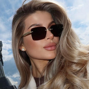 Lunettes de soleil carrées sans monture XN-90342 pour femmes, branches en métal, protection UV400, classe 2, monture en plastique et métal - Product Image 3