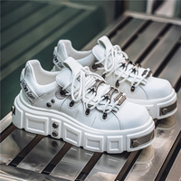 Nouvelles Chaussures Blanches Printemps-Automne à Semelle Épaisse Rehaussante, en Maille Respirante, à Lacets, Style Luxe Léger, Tendance, Marque de Niche, Design Original