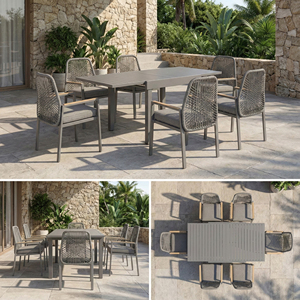 Silla <span class=keywords><strong>de</strong></span> Comedor Moderna <span class=keywords><strong>para</strong></span> Exteriores, Silla <span class=keywords><strong>de</strong></span> Ratán Tejido con Estructura <span class=keywords><strong>de</strong></span> Acero y Reposabrazos con Aspecto <span class=keywords><strong>de</strong></span> Madera Termotransferida <span class=keywords><strong>para</strong></span> Jardín o Restaurante - Product Image 4