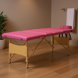 <b>Foldable</b> Wood Pink Massage <b>Table</b> With Built In Headrest For Salon Use - Product Image 2