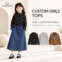Kaos Lengan Panjang Kerah Tinggi Motif Bunga untuk Anak Perempuan, Atasan Ruffle untuk Balita, OEM ODM Grosir