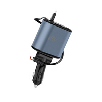 Station de charge rapide pour voiture 4 en 1 avec lumière d'ambiance, câbles rétractables 2*Type-C, chargeur de voiture pour téléphone, tablette, appareil photo