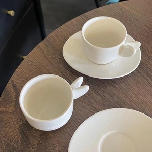 <b>Creative</b> European Style Ceramic Coffee Cup Saucer Set Pure White Mini Latte Cup Afternoon Tea Cup Simple Design Porcelain <b>Gift</b> - Product Image 2