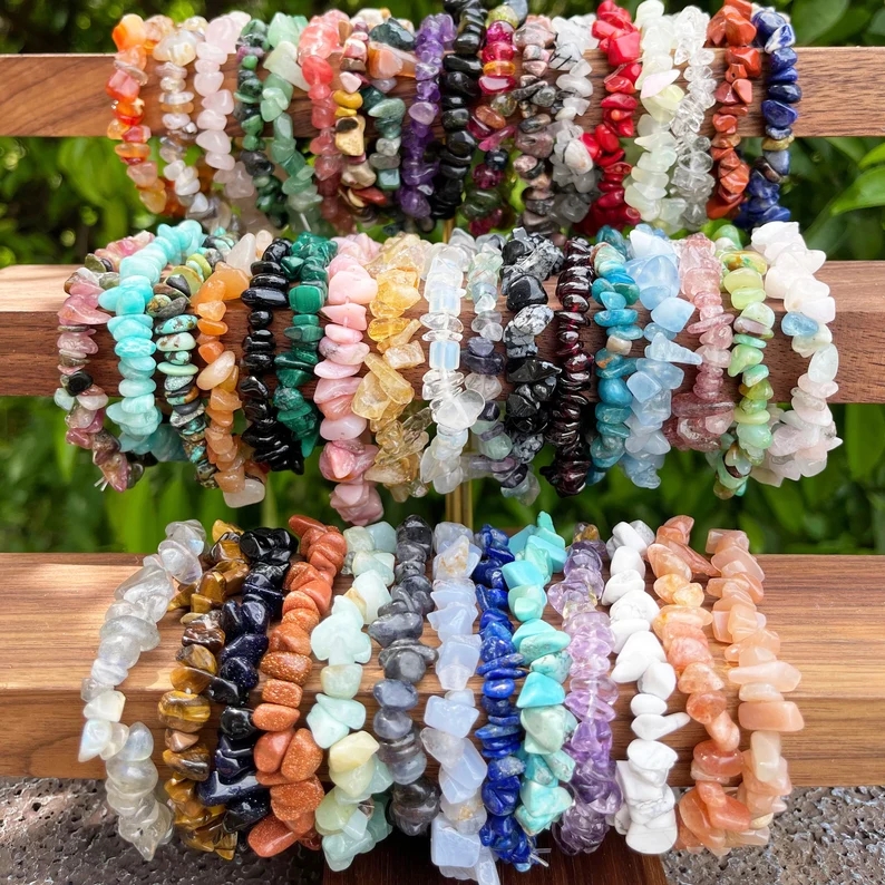 Custom Jewelry Irregular Raw Healing Natural Stone Beaded Bracelet Gemstone Crystal Chip Bracelet