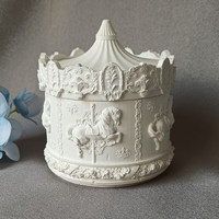 Boîte à bijoux en plâtre en forme de carrousel animalier, boîte à bougie parfumée avec couvercle, diffuseur de pierres, récipient décoratif blanc vierge