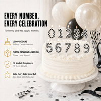 Bougies numérotées individuelles de 0 à 9, design damier noir et blanc, bougies pour fête d'anniversaire 30 ans
