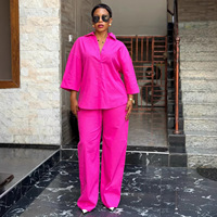 Vêtements pour femmes transfrontaliers Europe-Amérique, Nouvelle collection été 2026, Style africain grande taille, Chemise ample unie à col boutonné et pantalon large