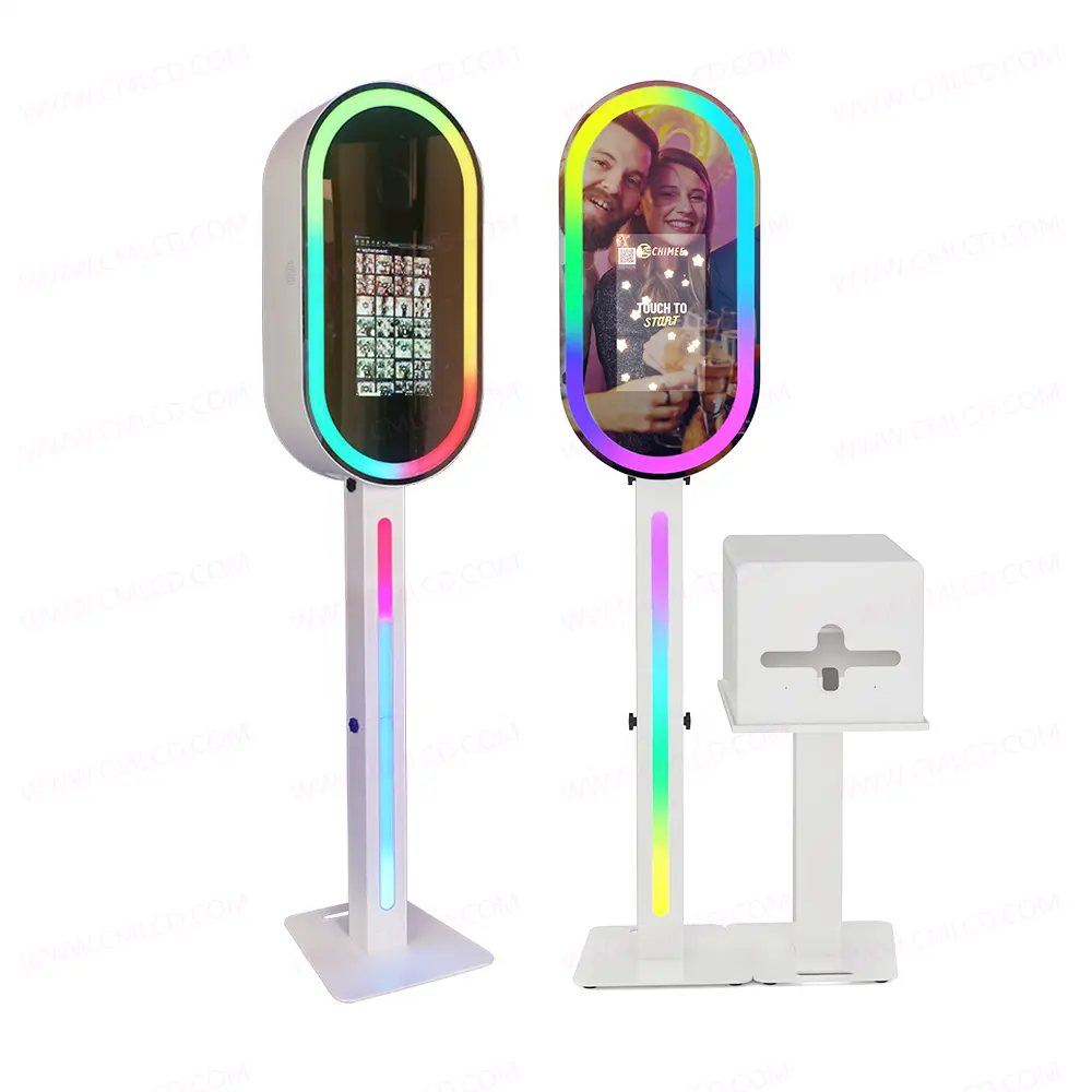 Touchscreen-Monitor Photo booth Oval spiegel Fernbedienung Farbwechsel RGB Lichter Selfie Booth Foto kiosk mit Druckerst änder