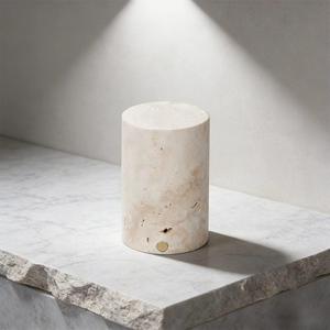 Lampe de table en marbre travertin beige, décoration de luxe pour la maison, pierre de grotte blanche, veilleuse, lumière d'ambiance - Product Image 4
