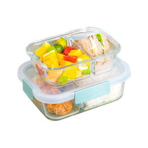 Recipiente de vidrio de borosilicato alto para almacenamiento de alimentos, rectangular y redondo, con tapa con clip, para refrigeración en la cocina y uso en viajes. - Product Image 2
