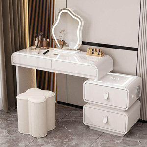 <span class=keywords><strong>Table</strong></span> de toilette en bois haut de gamme avec tabouret, blanc crème, commode intelligente avec rangement, <span class=keywords><strong>table</strong></span> de maquillage moderne pour fille avec haut-parleur - Product Image 1
