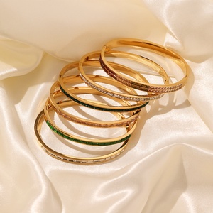 Brazalete <span class=keywords><strong>de</strong></span> Acero Inoxidable <span class=keywords><strong>de</strong></span> Alta Gama, Chapado en <span class=keywords><strong>Oro</strong></span>, Pulido, Antideslustre, con Circonitas Multicolores, para Mujer, Joyería Brillante - Product Image 5