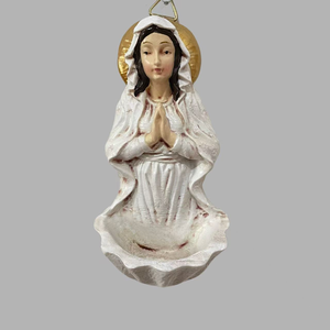 Porta Agua Bendita de Pared con Forma de Concha de Resina, Bicolor, con la Virgen María Orando, Accesorio Religioso Católico para Pared - Product Image 3