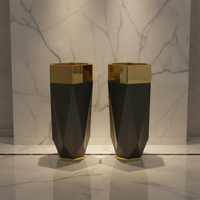 Grands vases noirs et dorés de luxe, modernes, 70 cm de haut, en acier inoxydable, pot à fleurs pour la décoration de la maison