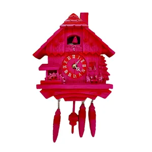 Artigianato in resina orologio da parete europeo con uccello rosa per la decorazione domestica o regalo