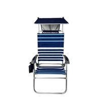 Chaise de plage pliable confortable avec cadre en aluminium, auvent pare-soleil, poche de rangement et porte-gobelet, chaise de camping et de jardin
