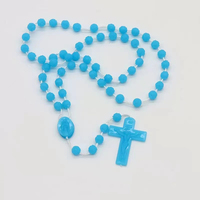 Chapelet pas cher, perles de rose en plastique lumineuses, circifix, catholique, perles de prière religieuses pour la décoration de la maison