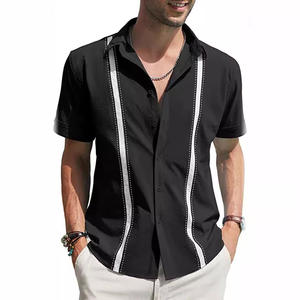 Camicia Estiva da Uomo in Lino con Design Cubano Shagua <span class=keywords><strong>Abella</strong></span>, Maniche Corte a Blocchi di Colore, Stile Casual con Colletto per Primavera - Product Image 2