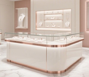 Espositore per Gioielli di Lusso con Angoli Arrotondati, Vetrina in Vetro <span class=keywords><strong>Crema</strong></span> e Oro Rosa con LED per Negozi al Dettaglio - Product Image 4