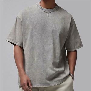 T-shirt vintage 280 GSM 100 % coton tricoté uni à col rond et manches courtes pour homme, coupe décontractée, épaules tombantes, délavage lourd, ajustement régulier - Product Image 2