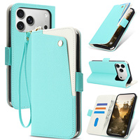 Casing Dompet iPhone 17/16/15/14/13, Bahan TPU+PC Kulit, Anti Benturan 360 °   Penutup Lipat Anti Guncangan dengan Tali Pergelangan Tangan