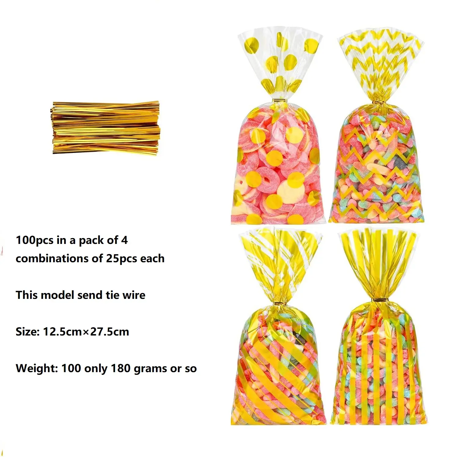 Wholesale Transparent OPP Plastic Gold Striped Polka Dot Pattern Gift Bags Promotional Packaging for Cookies Pastries Candies