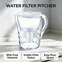 Teko Filter Air Transparan Food Grade Multi Layer Alkaline Filtration untuk Pemurnian Air di Dapur Rumah
