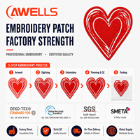 Patch Bordir Hati Merah Awet dari Bahan Besi dengan Pinggiran Overlock, Badge Jahitan Kepadatan Tinggi 12000 untuk Pakaian AWELLS