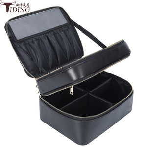 Tiding Professional Makeup Bag Genuine Leather Portable Cosmetic <b>Case</b> Black P8872NH - Product Image 3
