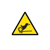 Panneau d'avertissement routier adhésif en PVC 125x125mm pour le danger de broyement des mains dans les courroies, fabriqué en Italie