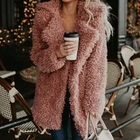 الشتاء مخصص شيربا امرأة معطف واقٍ من المطر الوردي الأسود زائد الحجم منفوش فو الفراء طويل معطف الصوف المرأة