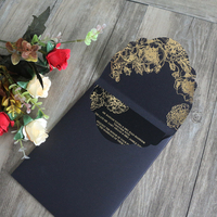 Invitations de mariage en acrylique chic noires de luxe avec dorure à chaud, motif d'orchidée, cartes d'invitation de fête prénuptiale, cartes de menu