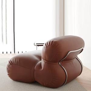 Sillón de Cuero Naranja, Sillón Individual Acolchado, Sala de Estar, Asiento de Diseño Moderno y Minimalista - Product Image 2