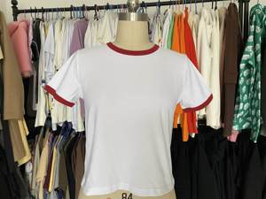T-<span class=keywords><strong>shirt</strong></span> bicolore à coutures personnalisées Design Sense T-<span class=keywords><strong>shirt</strong></span> court à manches courtes de haute qualité 100% coton côtelé de couleur contrastée - Product Image 2