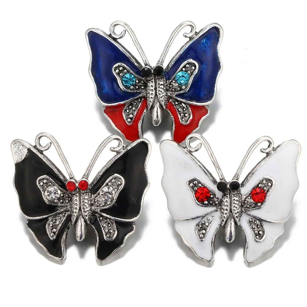 Wholesale Butterfly shape Rhinestone Alloy 18mm Clothes Snap Button fit Necklace Accessories Snap Jewelry