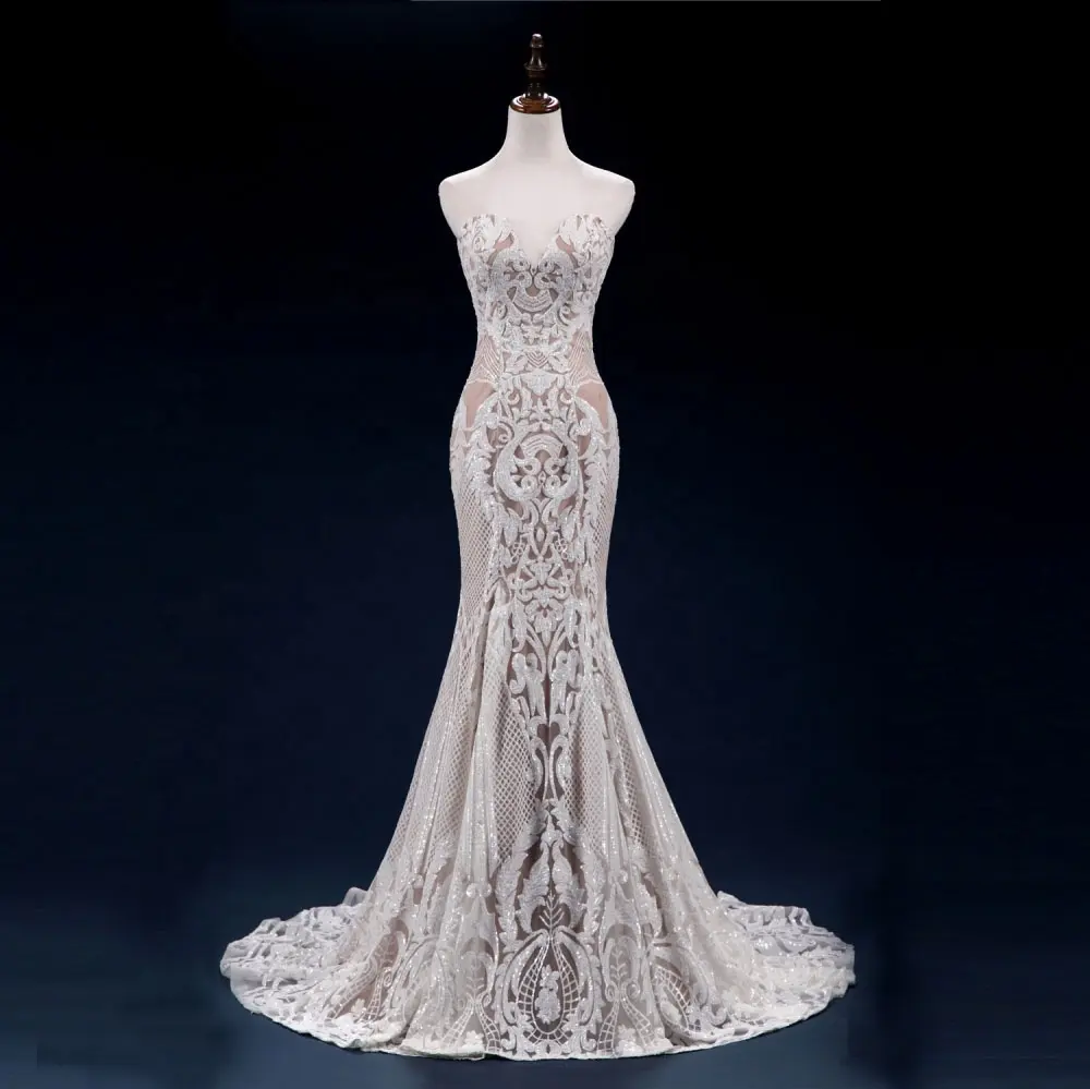 Ruolai QW01002 Popular Customized Real Sweetheart Strapless Sequined Bridal Gown Mermaid Wedding Dress
