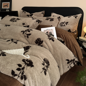 Sang Trọng Báo In Lông Cừu Chồn 4-Mảnh Bộ Đồ Giường Thiết Lập Siêu Mềm & Dày Nữ Hoàng Kích Thước Mùa Đông Ấm Áp Sang Trọng Comforter Bìa Bộ - Product Image 4