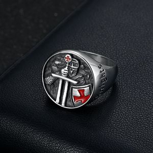 Templar Knight <b>Ring</b> <b>Titanium</b> Steel Cross Design Red Epoxy Inlay Men's Fashion Jewelry Gift - Product Image 2
