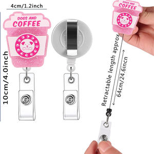 Koffie Cup Design Glitter Intrekbare Badge Haspel Met Sleutelhanger Voor Werknemers Rugzakken - Product Image 4