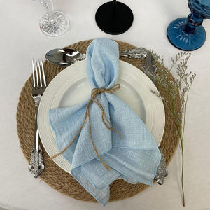 Serviette en tissu de fromage brun serviette en lin brodée à la main nappe durable moderne pour salle à manger écologique serviettes noires - Product Image 2