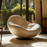 Fauteuil pivotant de luxe moderne en cuir crème, canapé d'appoint rond, fauteuil pour salon, meubles de maison, sièges design
