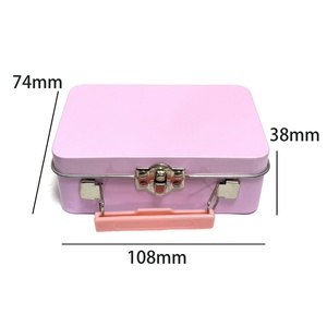 Caja de Metal Rectangular con Asa Rosa para Brillo Labial, Caja de Almacenamiento de Cosméticos, Lata Portátil con Tapa Abatible y Asa, Caja de Embalaje Metálica - Product Image 2