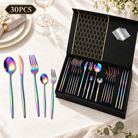 Ensemble de 30 couverts élégants en acier inoxydable finition miroir avec boîte cadeau pour restaurant, mariage, dîner
