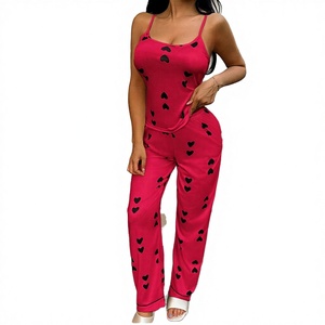 Pijama sexy de tirantes con espalda descubierta y diseño de corazón para mujer europea y americana, transpirable, de mezcla de poliéster y elastano, con pantalón largo. - Product Image 2
