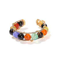 Bagues ouvertes en fil métallique faites à la main avec pierres précieuses naturelles, bagues ajustables en perles de cristal pour femmes, idéales pour la fabrication de bijoux ou comme cadeau