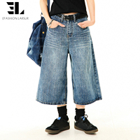 Celana Pendek Denim Jorts Wanita LARSUR Custom Factory, Model Distressed Washed, Pinggang Tinggi, Model Crop, untuk Musim Panas