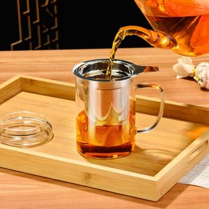 Tazas de vidrio transparente de 450Ml y 350ml, Infusor de té grueso, taza de té de vidrio con infusor y tapa para remojar hojas sueltas florecientes - Product Image 3