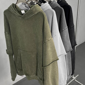 Felpa con Cappuccio Vintage Personalizzabile da <span class=keywords><strong>Uomo</strong></span>, Streetwear Primaverile 450GMS, Ricamata, Doppio Strato, Lavaggio Acido, con Tasca a Marsupio - Product Image 2