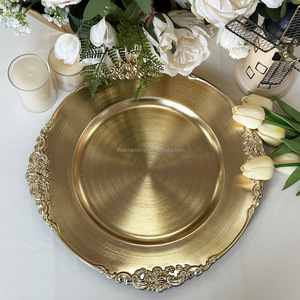Assiettes de présentation dorées en acrylique élégantes pour mariage, décoration de table, vente en gros - Product Image 3